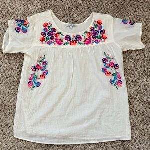 See & Be Seen - Embroidered Floral Top - Cream